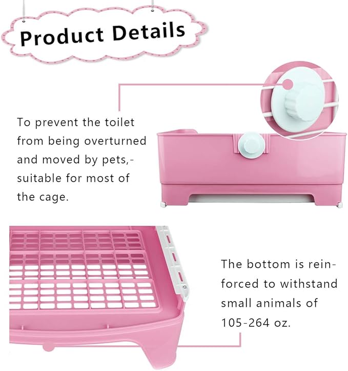 PINVNBY Large Rabbit Litter Box Bigger Pet Litter Pan Trainer with Drawer Corner Toilet Box for Adult Guinea Pigs Chinchilla Ferret Hedgehog Small Animals(Pink)