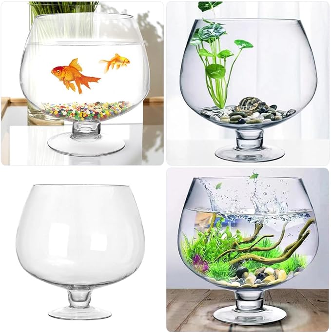 UKCOCO Elegant Glass Fish Bowl: Multi-Functional Betta Fish Tank, Desktop Goldfish Aquarium - Clear Glass Vase for Home Office Decor, 7.47 Inch