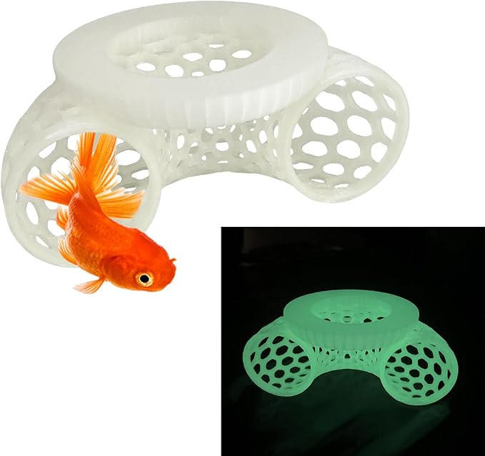 Glow in the Dark Floating Betta Activity Tunnel, Aquarium Hideout and Shrimp Cave, Interactive Fish Tank Decor and Stress Relief Resting Spot for Betta Fish and Smallfish Shrimp