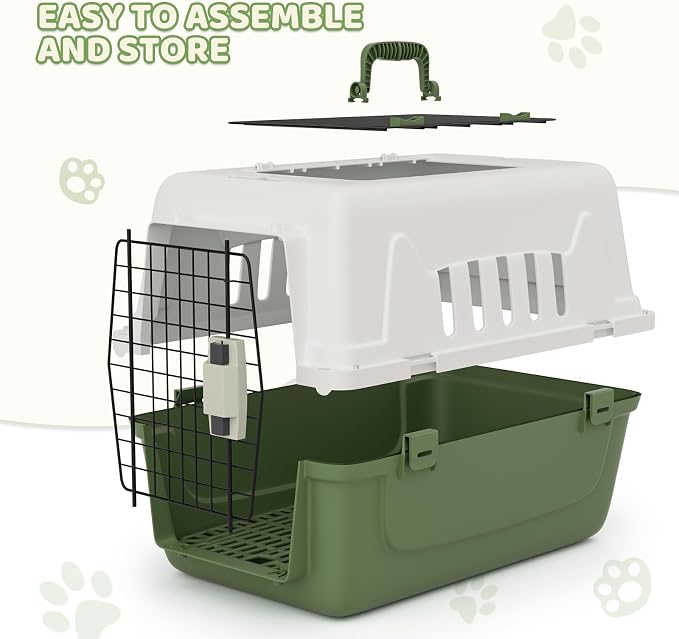 Magshion 22 Inch Hard-Sided Dog Cat Carrier, Green | Top and Front Door Access, Plastic Dog Kennel for Longer Traveling, Durable Handle and 4 Sides Ventilation, For Pet Up 26 lbs