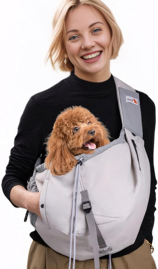 Dog Carrier Sling, Dog Carriers for Small Dogs Up to 20lbs, Grey | Puppy Sling, Cross Body Carrying Bag, Soft Front Pouch, Adjustable Shoulder Strap, Breathable Mesh Pet Backpack for Hiking