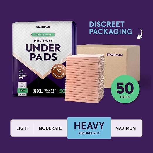 Heavy Absorbency Bed Pads, XXL Disposable 30 x 36 Chucks Pee Pads for Incontinence Bed Wetting for Adults, Elderly & Kids [50 Pads] Extra Large Underpads - 30x36 - With 2 Adhesive Strips on Each Pad | XXL Bed Pads for Incontinence Bed Wetting for Adult...