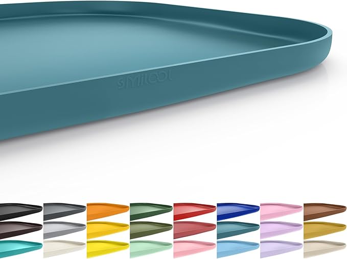 SMILOOL Waterproof Silicone Pet Food Mat with Raised Edge for Dog & Cat | 22" x 14" Non-Slip Pet Feeding Mats with Lip for Food & Water Bowl, Food Grade, Easy Cleaning, Salte Blue
