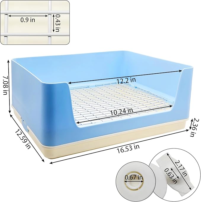 VCEPJH Extra Large Rabbit Litter Box with Tray,Plastic Bunny Litter Pan Corner Small Animal Toilet Pet Potty Trainerfor Adult Guinea Pigs Chinchillas Ferrets Galesaurs (Blue)