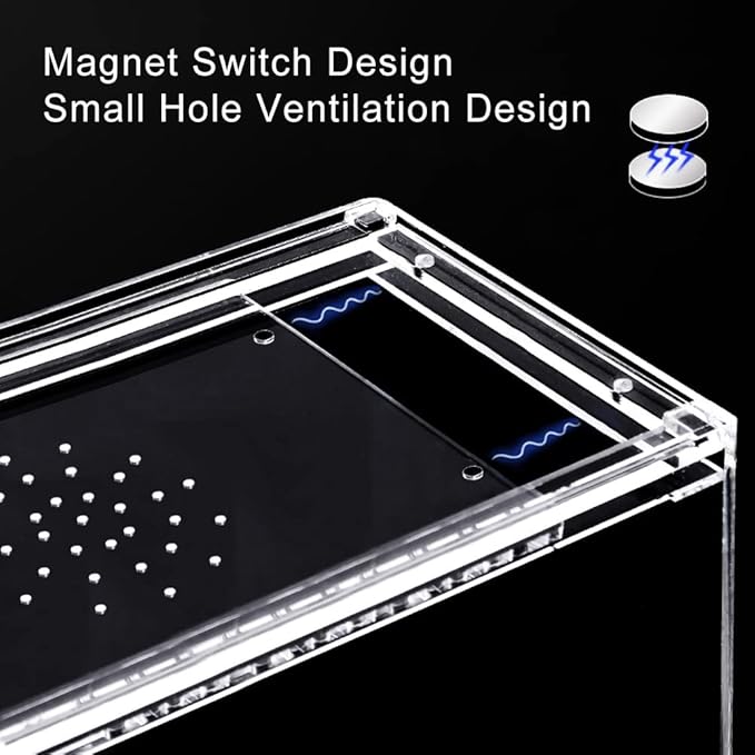 NANEEZOO Magnetic Acrylic Reptile Terrarium Enclosure, 8" x 4" x 4" Reptile Insect Breeding Box for Small Reptiles, Invertebrates, Mantis, Spider, Cricket, Tarantula