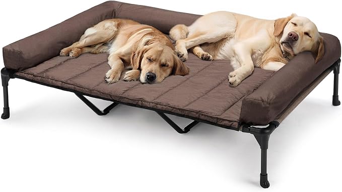 Veehoo Cooling Elevated Dog Bed Add Removable Waterproof Bolster Cushion Mat, Raised Pet Cot with Breathable Teslin Mesh, No-Slip Feet, Dog Sofa Bed for Indoor Outdoor, XXLarge, Brown CWC2331B