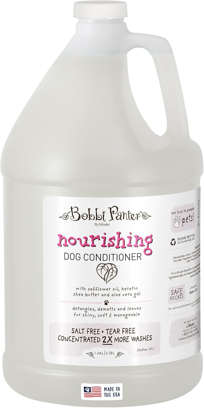Bobbi Panter Nourishing Dog Conditioner Safflower Oil, Keratin, Shea Butter & Aloe Vera – Detangling Natural Formula for Soft, Smooth & Manageable Coat, 10:1 Concentrate, 1 Gallon (Case of 4)