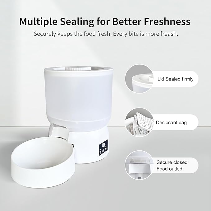 Automatic Cat Feeder, 2.5L Small Automatic Pet Feeder, Timed Cat Feeder with Motion-Activated 3-12 Meals at 2/4/6/8 Hour Intervals, 240-Day Battery Life