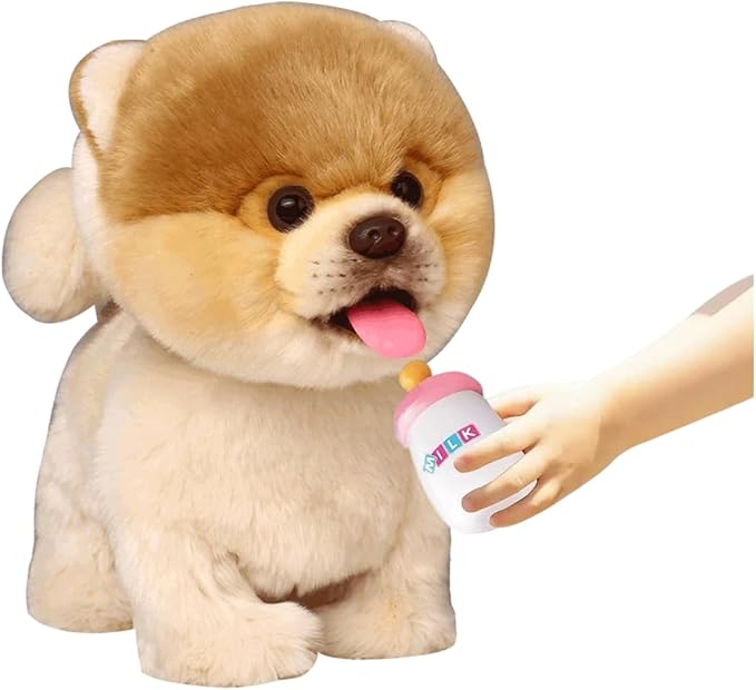 CU-MATE Interactive Dog Stuffed Animal Electronic Plush Pomeranian Simulation Puppy Realistic Toy Like-Real Robotic Nodding Barking Wagging Tail Present Pet for Toddler Boys