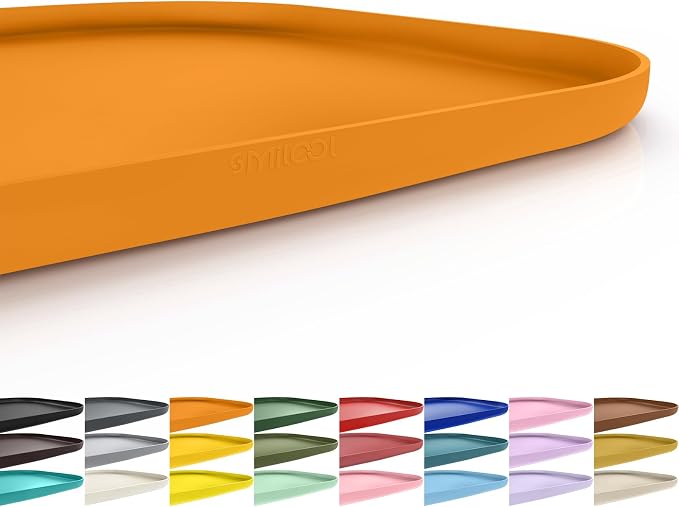 SMILOOL Waterproof Silicone Pet Food Mat with Raised Edge for Dog & Cat | 19" x 12" Non-Slip Pet Feeding Mats with Lip for Food & Water Bowl, Food Grade, Easy Cleaning, Orange