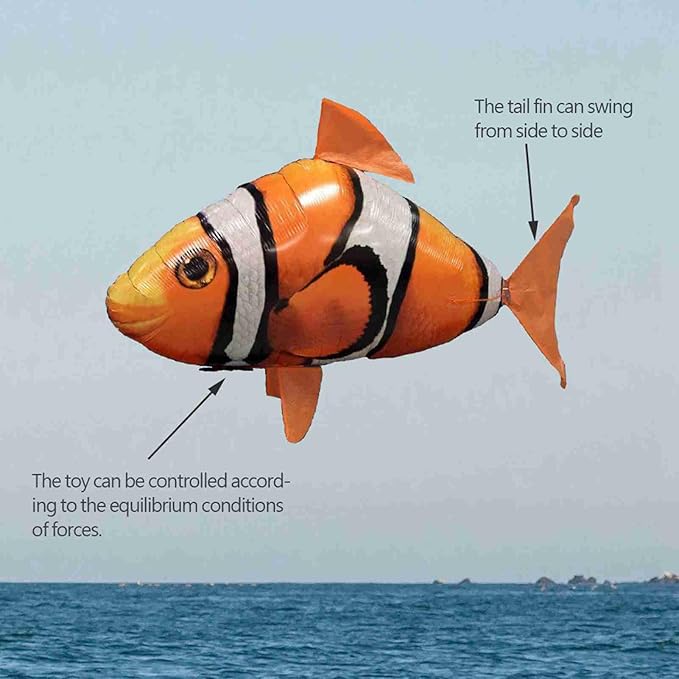 JTLB Remote Control Flying RC Toy for Kids, Inflatable Balloon with Controller, Fun Indoor Family Office Party Toy (orange clownfish)