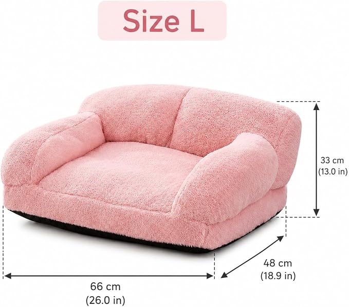 Cat Couch Bed with Removable Cover Washable Pink Small Dog Bed Soft Plush Pet Sofa for Indoor Cats Cute Princess Puppy Cushion, Non-Slip Bottom (Pink, 26x19x13 inch)