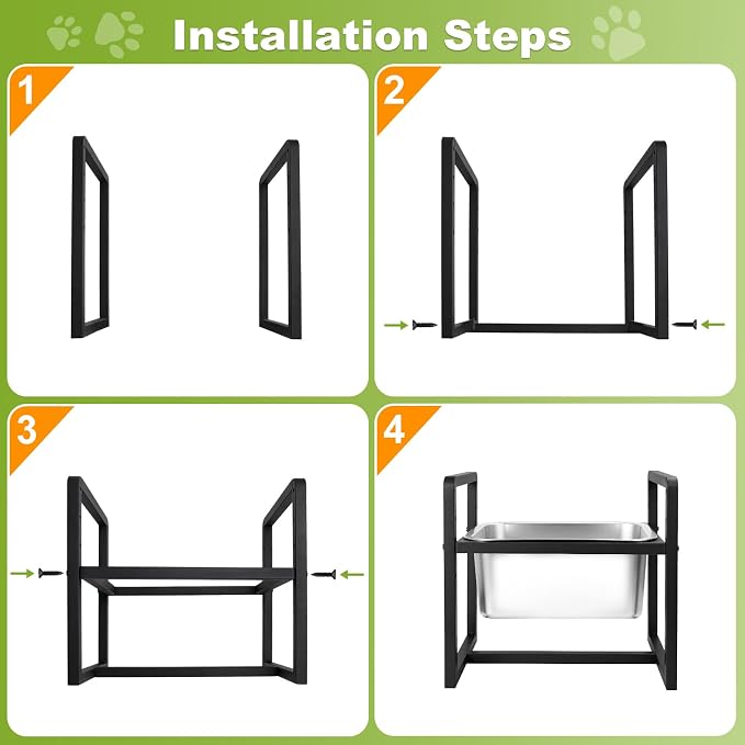 Adjustable Height Elevated Large Dog Water Bowls with Stainless Steel Bowls and Metal Stand，4-Level (8/10/12/14 Inches) Pet Bowl for Dogs for Large Medium Dogs - Durable, Easy to Clean (2gallon)