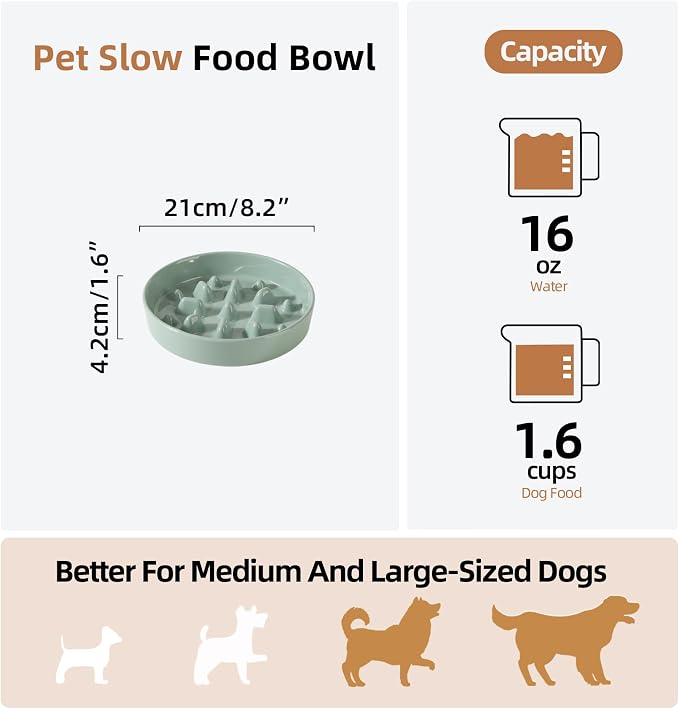Havniva Dog Bowls Slow Feeder, Ceramic Slow Feeder Dog Bowls for Fast Eater | 1.6 Cups Dog Food Bowl Puzzle Feeder, Slow Feeding Bowls for Medium Breed, Non-Slip Base, Anti-Choking