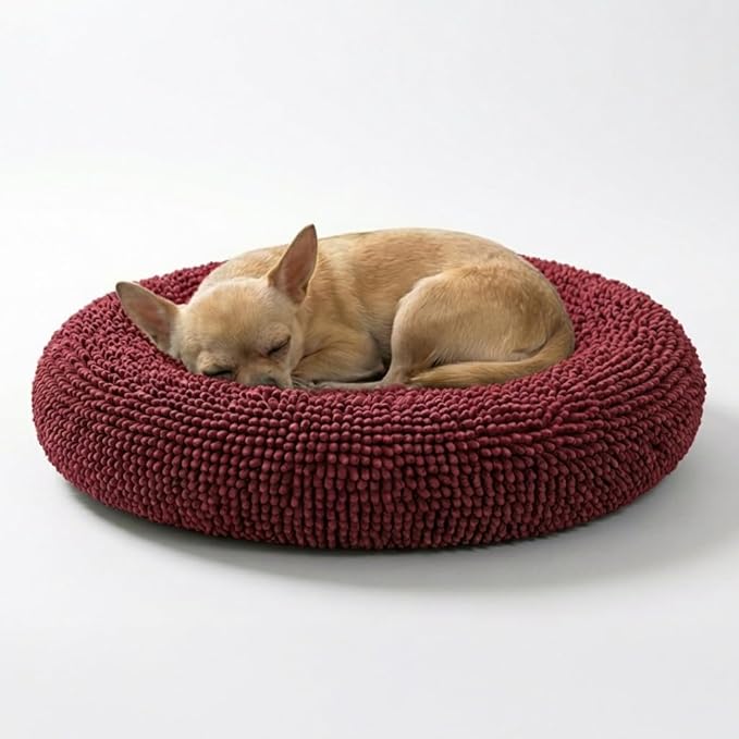 Muddy Mat® Cloud K-9 Bed for Dogs & Cats, Soft & Relaxing Donut Dog Bed, Chenille Material, Removable Cover, Washable & Dryer Safe–Red Small(25'x25')