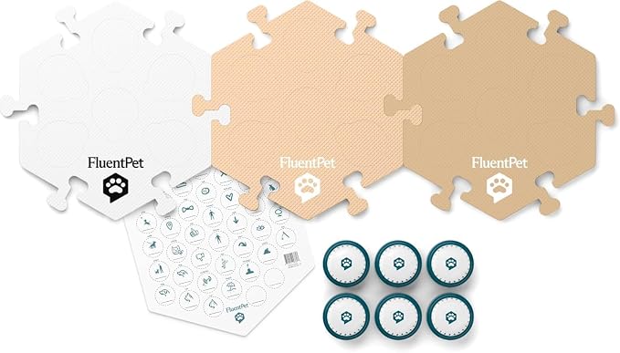 Speak Up Get Started Kit with Clearer Upward-Facing Sound - 6 Recordable Buttons for Dogs & 3 Beige HexTiles | Dog & Cat Communication Buttons Set | with Batteries