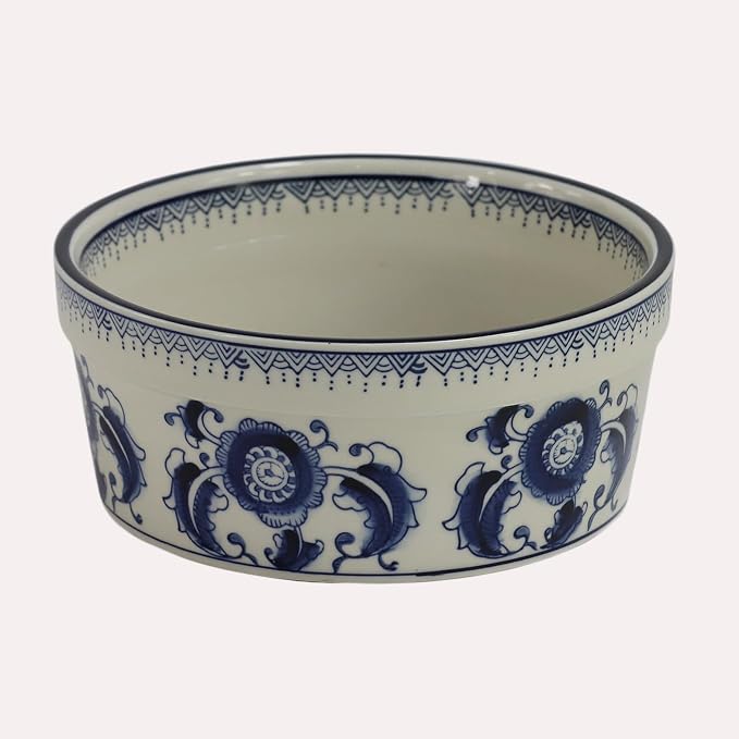 Handpainted Blue & White Porcelaine Large 45OZ Dog Bowls, Non Slip Heavy Ceramic Dog Pets Feeding Wet or Dry Food and Water Bowls Dish -7.5"