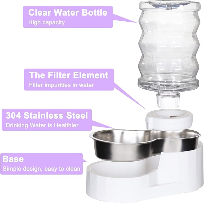 Distributeur d'eau pour animaux RIZZARI : Abreuvoir automatique gravitaire grande capacité 4L en acier inoxydable - Facile à nettoyer - Pas besoin d'électricité - Avec triple filtre - Pour chatons et chiots - Coin animalier - Niche de salon
