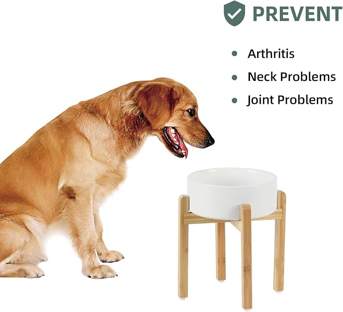 Havniva Dog Bowls Elevated, Ceramic Dog Food and Water Bowl | 8.3” Raised Dog Food Bowl, Elevated Dog Bowls with Bamboo Stand, Non-Slip Dog Water Bowl for Large Dog, Large Capacity
