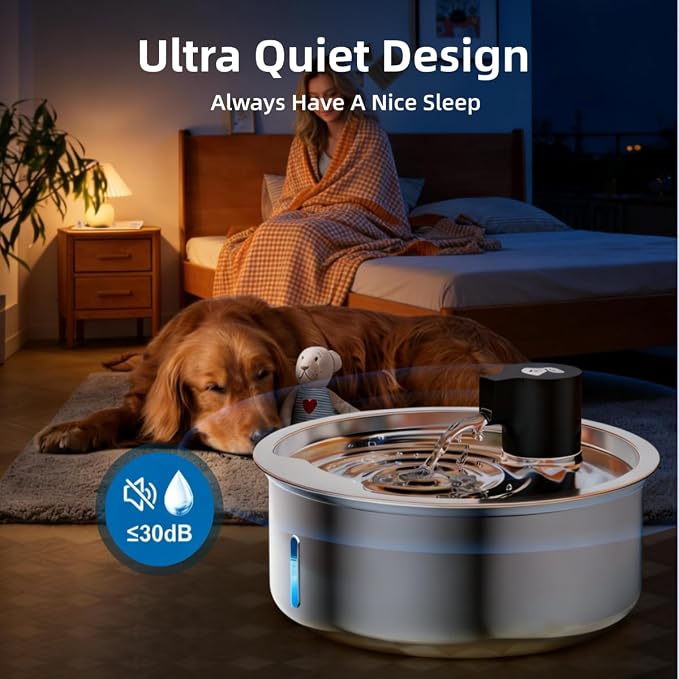 Dog Water Fountain, 8L/2.1 Gal Stainless Steel for Large Dogs & Multi-Pet | Large Dog Water Bowl Dispenser, Quiet Pump, Replacement Filters, Easy Cleaning, Water Level Window, Long Lifespan, Indoor Use