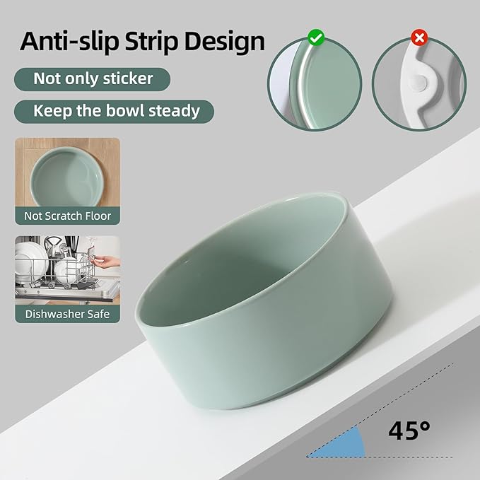 Havniva Elevated Dog Bowls Ceramic Dog Bowls with Stand, Dog Food Bowl | 6.1” Raised Dog Bowls with Non-Slip Wood Stand, Dog Food and Water Bowl Set, Dog Feeding Bowls for Small & Medium Dogs