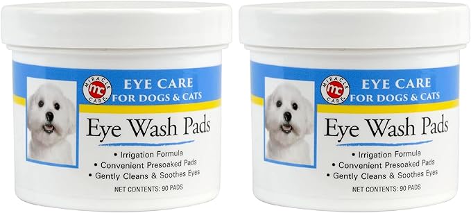 Miracle Care Eye Wash Pads,90 Use Pre-Soaked Pads to Gently Clean and Soothe Dog and Cat Eyes; Non Stinging Formula to Remove Eye Debris,(Pack of 2)