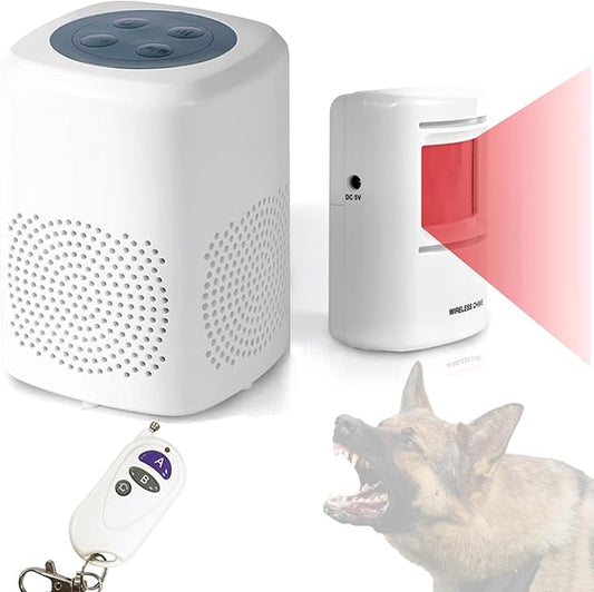 Loud Barking Dog Alarm, Motion Activated Dog Barking Alarm, IP43 Waterproof Barking Dog Motion Sensor for Warehouse Yard Office Mall Garage Home Security, Detects 23FT