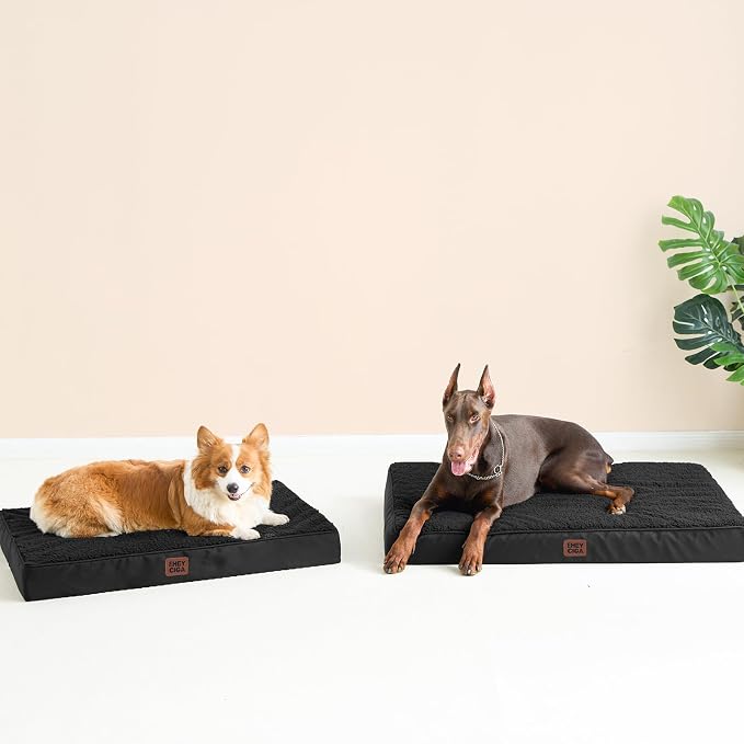 EHEYCIGA Orthopedic Dog Bed Large with Removable Washable Cover, 47IN Black | Egg Crate Foam Support, Durable Oxford fabric, Non-Slip Bottom, Machine Washable, Soft Waterproof Plush Pet Bed Mat For Crate