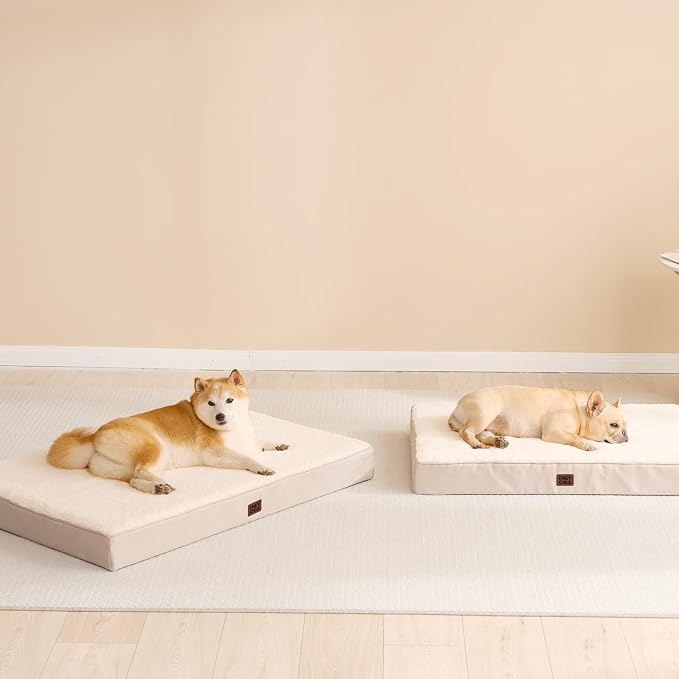 EHEYCIGA Orthopedic Dog Bed Large with Removable Washable Cover, 47IN Camel | Egg Crate Foam Support, Durable Oxford fabric, Non-Slip Bottom, Machine Washable, Soft Waterproof Plush Pet Bed Mat For Crate