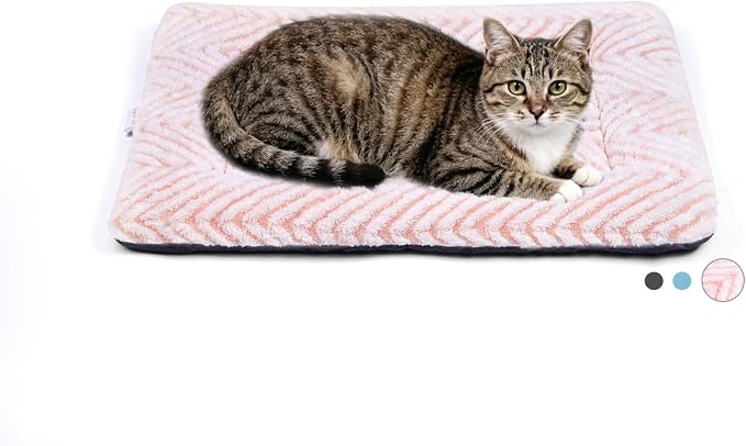 Mora Pets Cat Bed for Indoor Cats & Small Dogs Washable Flat Cat Bed Mat Soft Fluffy Dog Crate Kennel Carrier Pad with Anti-Slip Bottom for Pet Cage Travel Sleeping Chevron Pink 22 x 13