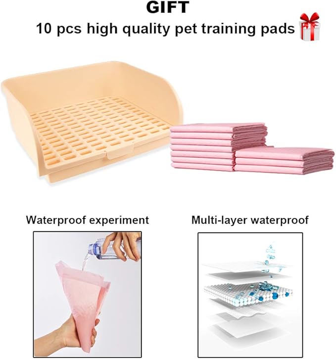 Amakunft 17"x13" Extra Large Rabbit Litter Box with 10PCS Pee Pads, High Sided Plastic Bunny Rat Ferret Litter Box with Removable Grid, Indoor Guinea Pig Jumbo Corner Litter Pan for Small Animal Cage