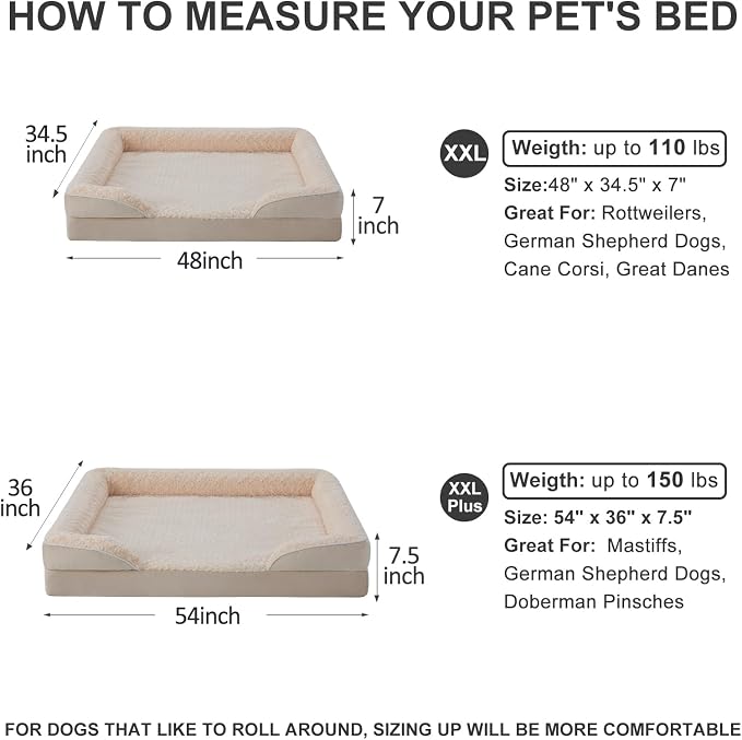 WNPETHOME Orthopedic Washable XXL Dog Bed for Senior Dog Cozy Sleep | Extra Large Waterproof Big Soft Dog Couch Sofa Bed for Dogs Relax with Removable Cover Supportive Pet Bed Beige 54x36 Inch