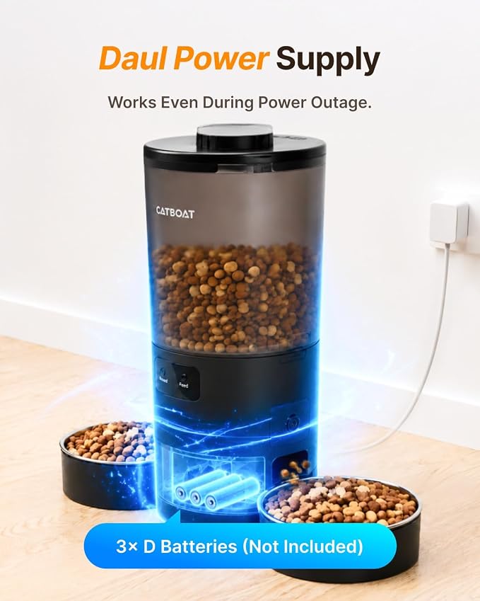 Dual-Camera Automatic Pet Feeder with 2 Bowls, 6L Smart Feeder for 2 Cats | 2K HD Video, App Control, Slow Feed Mode, Up to 20 Meals, 2-Way Audio, Night Vision, iOS/Android, Dry Food Only, Black