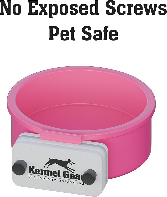 Dog Crate Water Bowl No Spill, 20oz Food-Grade Polypropylene Feeder (Pink) | Secure Crate Mount with Covered Parts, Travel-Ready, Easy-To-Clean Design for Home, Crate Training and Travel
