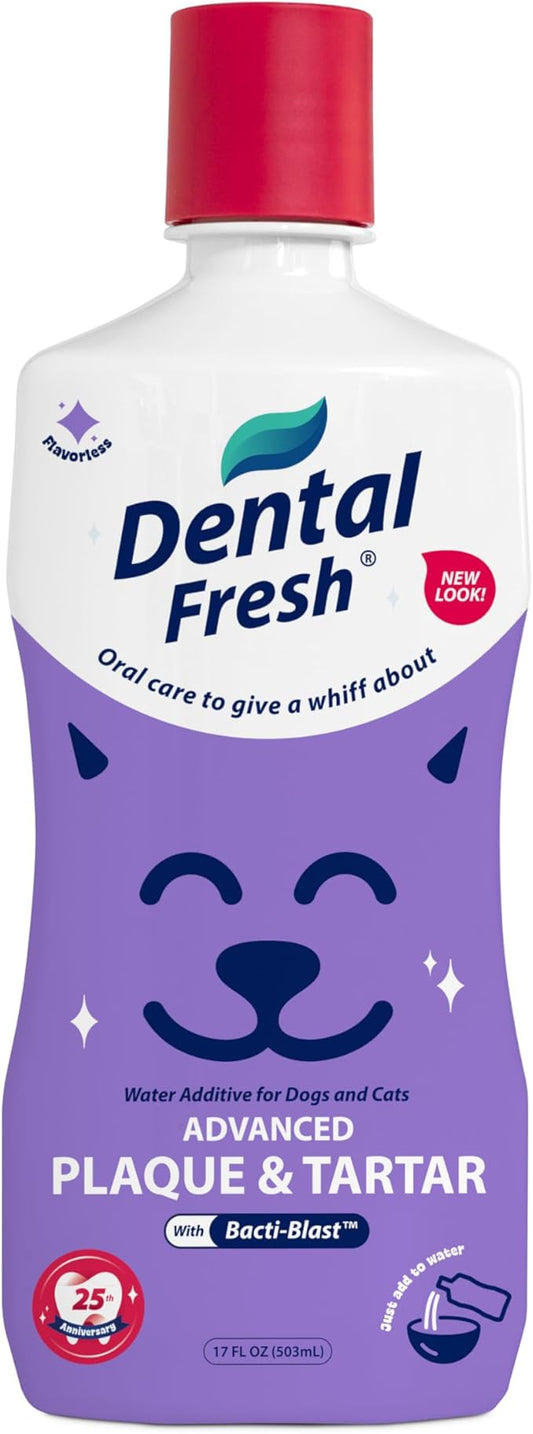Dental Fresh Plaque & Tartar Control Water Additive for Dogs & Cats – Helps Support Clean Teeth, Healthy Gums & Fresh Breath Just add to Water – Advanced Formula Oral Care, 17 fl oz