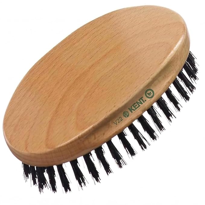 Kent V22 Vegan Boar Bristle Hair Brush and Beard Brush for Men, Eco Friendly Wave Brush and Travel Brush for Smoothing Hair and Taming Beards (8.5")