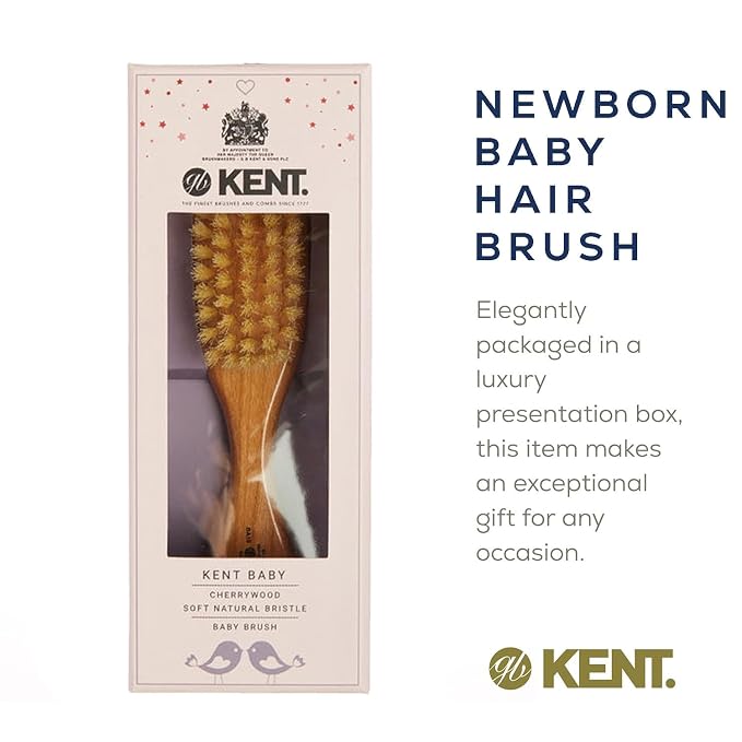 Kent BA10 Newborn Baby Hair Brush with Soft 100% Pure White Natural Bristle, Cradle Cap Hairbrush for Infant, Toddler and Kids with Cherrywood Base. Encourages Growth and Shine, Made in England