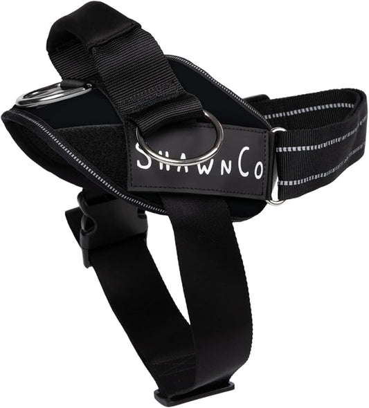 ShawnCo Essential Pro Dog Harness, No-Pull Pet Vest with 3 Leash Clips and Removable, Reflective Side Patches, Adjustable and Padded Harness for Small, Medium and Large Dogs (Midnight, L)