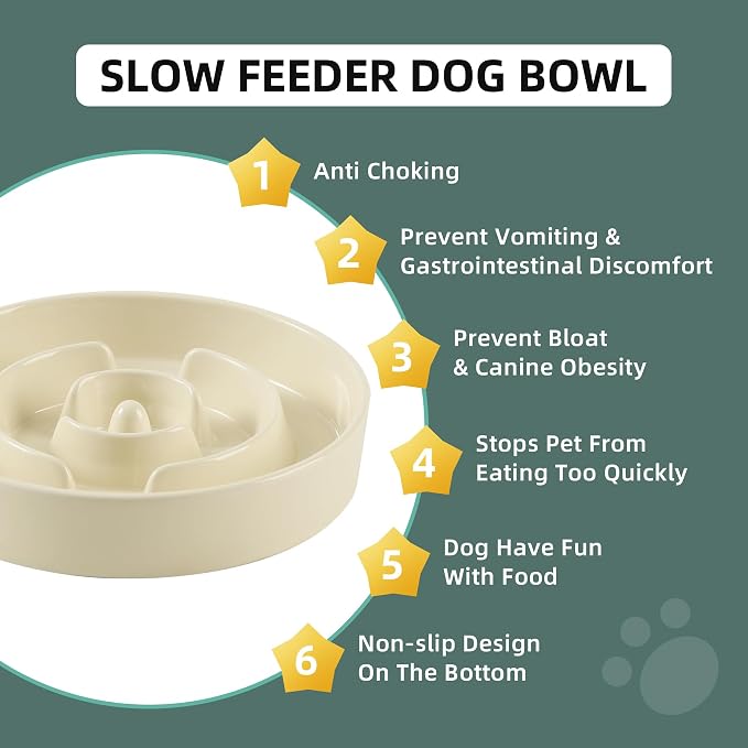 Havniva Dog Bowls Slow Feeder, Ceramic Slow Feeder Dog Bowls for Fast Eater | 1.6 Cups Dog Food Bowl Puzzle Feeder, Slow Feeding Bowls for Medium Breed, Non-Slip Base, Anti-Choking