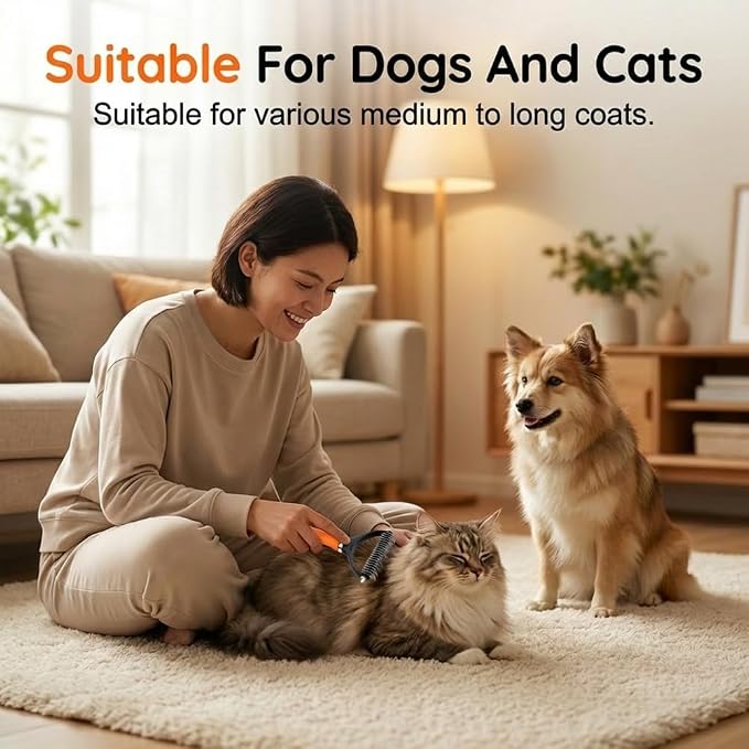 2026 Upgrade Double-Sided Pet Grooming Tool, Professional Pet Detangling Comb Removes Tangles Knots and Loose Fur, Gentle Deshedding Dog Cat Brush for Long Thick Hair (#2Sets)