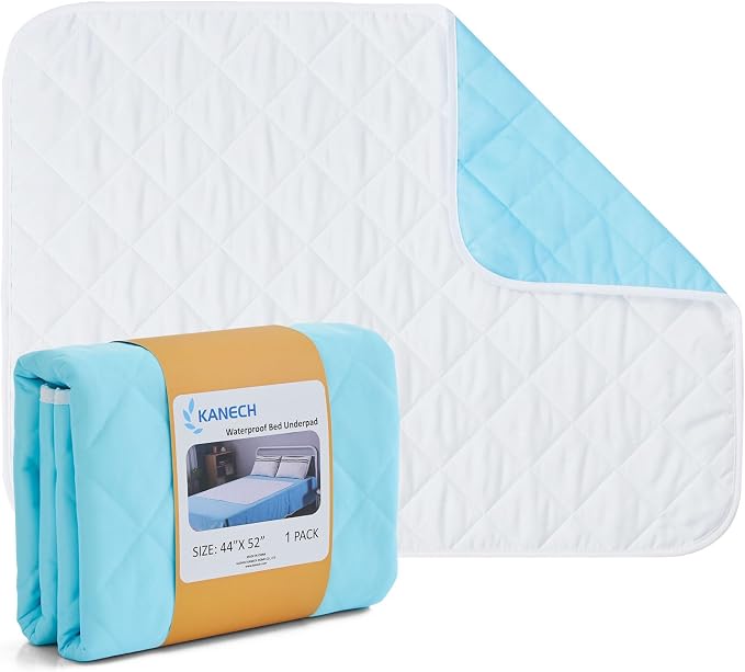 44"x52" Bed Pads Washable Waterproof , 1 Pack, Incontinence Bed Pads | KANECH Mattress Protector, Washable Pee Pads for Adults, Kids, Elderly and Dogs, Hold 10 Cups, Non-Slip & Silent