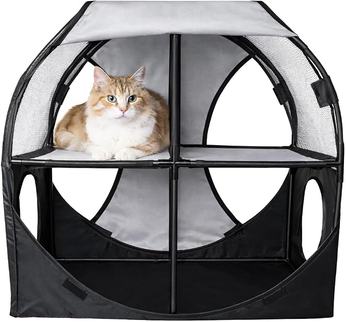 Pet Life ® 'Kitty-Play' Obstacle Easy-Assembly and Collapsible 2-Level Portable Interactive Engaging Travel Cat Tree or Kitty Maze Lounger