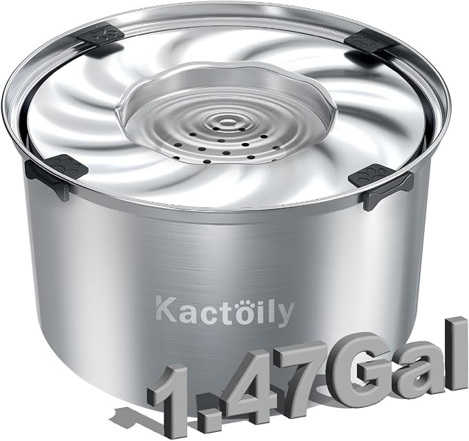 1.47 Gal Stainless Steel No Spill Water Bowl for Large Dogs | 5.6L Large Slow Drinking Dog Water Bowl with Floating Disk, Spill Proof Dog Water Bowl for Messy Drinkers