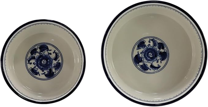 Handpainted Blue & White Vintage Porcelaine Dog Bowls, Anti-Slip Heavy Ceramic Dog Pets Feeding Food Water Bowls Dish, 27OZ for Medium Large Dogs and Cats,Dishwasher and Microwave Safe-6.5"