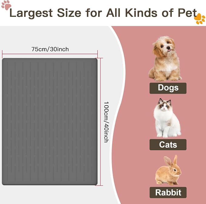 Largest Dog Food Mat, 39.5"x29.5" Silicone Dog and Cat Mat for Food and Water Bowls, Thinken Waterproof Non-Slip XXXL Pet Feeding Mat for Floors (Dark Blue)