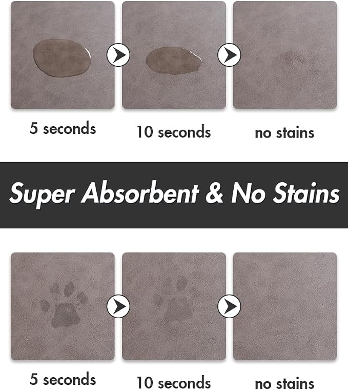 MontVoo-Absorbent Pet Feeding Mat-No Stains Pet Mat for Food and Water Bowl-Quick Dry Cat & Dog Food Mat Water Dispenser Mat-Pet Supplies Mat-Dog Water Bowl Mat for Messy Drinker,（Brown,12"x19"）