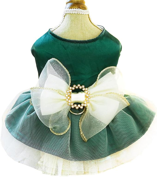 ANIAC Retro Dog Tulle Dress with Leash Ring Spring Summer Girl Puppy Clothes for Small Dog Cat Apparel Formal Pet Prom Dress for Christmas Wedding Birthday Valentines (Small)