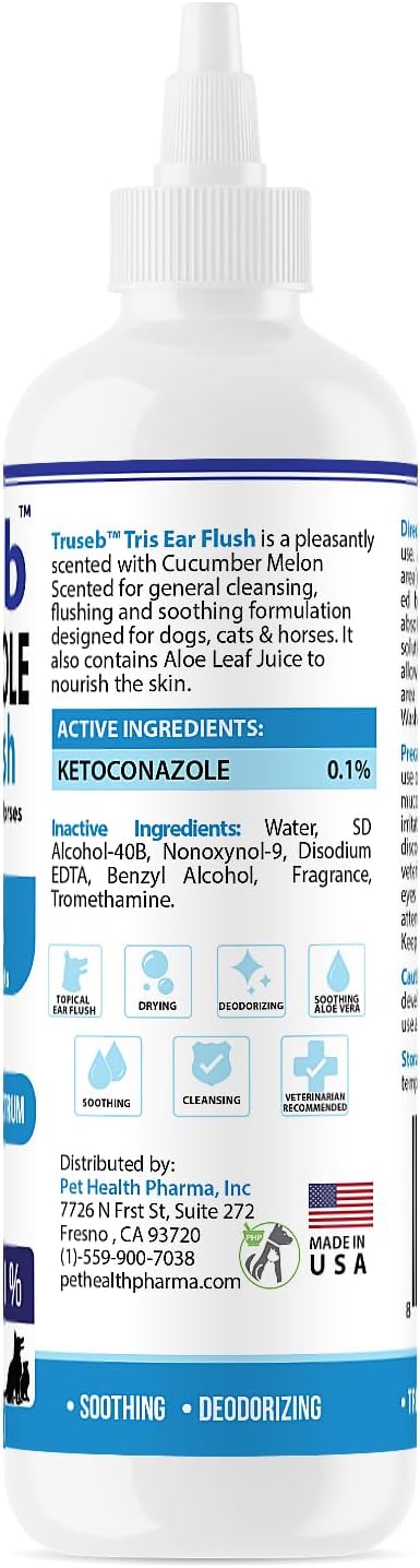 Truseb trizmax EDTA (Tromethamine USP, Disodium Edta) Ketoconazole Flush Dog Ear Flush Ketoconazole Dog Ear Wash, Cats and Horses, Ketoconazole Tris Ear Flush for Dogs (Ketoconazole Ear Flush, 12 oz)