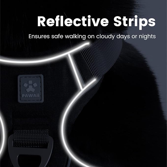 Pawaii No Pull Dog Harness with Pet ID Tag, Reflective Vest | Built for safer walks with a QR Pet ID Tag, ront no pull clip, reflective trim,control handle and breathable mesh lining