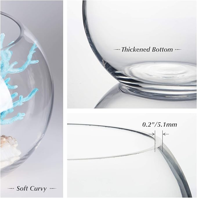 WGV Bowl Glass Vase, Diameter 6", Height 4.5", Open Width 4", (Multiple Sizes Choices) Clear Bubble Planter Terrarium Fish Bowl for Wedding Event Home Decor, 1 Piece (VBW0006A)